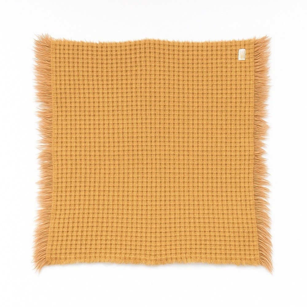 Vintage Plaid Wool Throw Blanket‎ Gold Tan Pink Fringed 38x42 PENDLETON Style